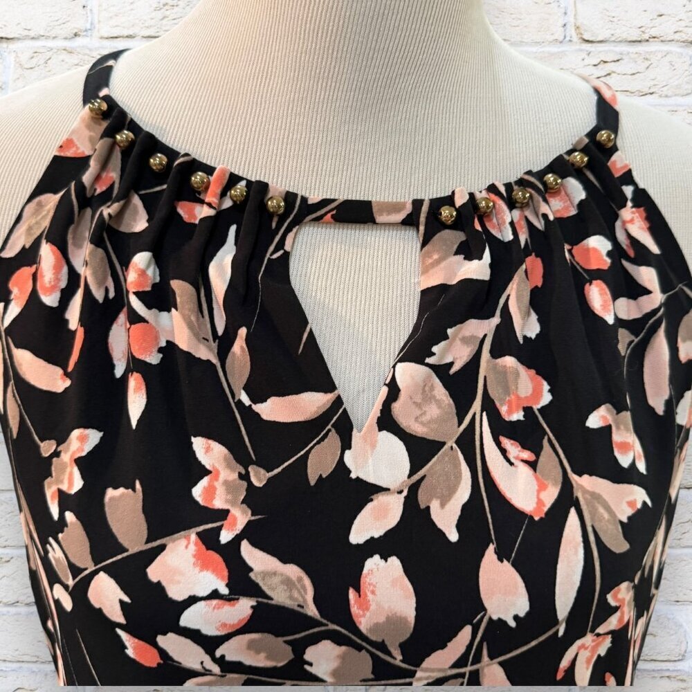 White House Black Market Black with Peach/Tan Floral Romper Size Small - Picture 2 of 7